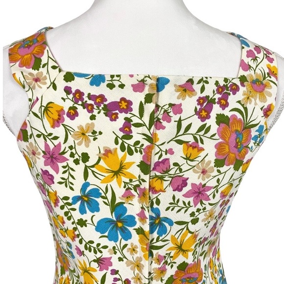 Vintage 60s David Crystal Floral Dress Suit Set S Ivory Pink Blue Yellow Green - Picture 8 of 13